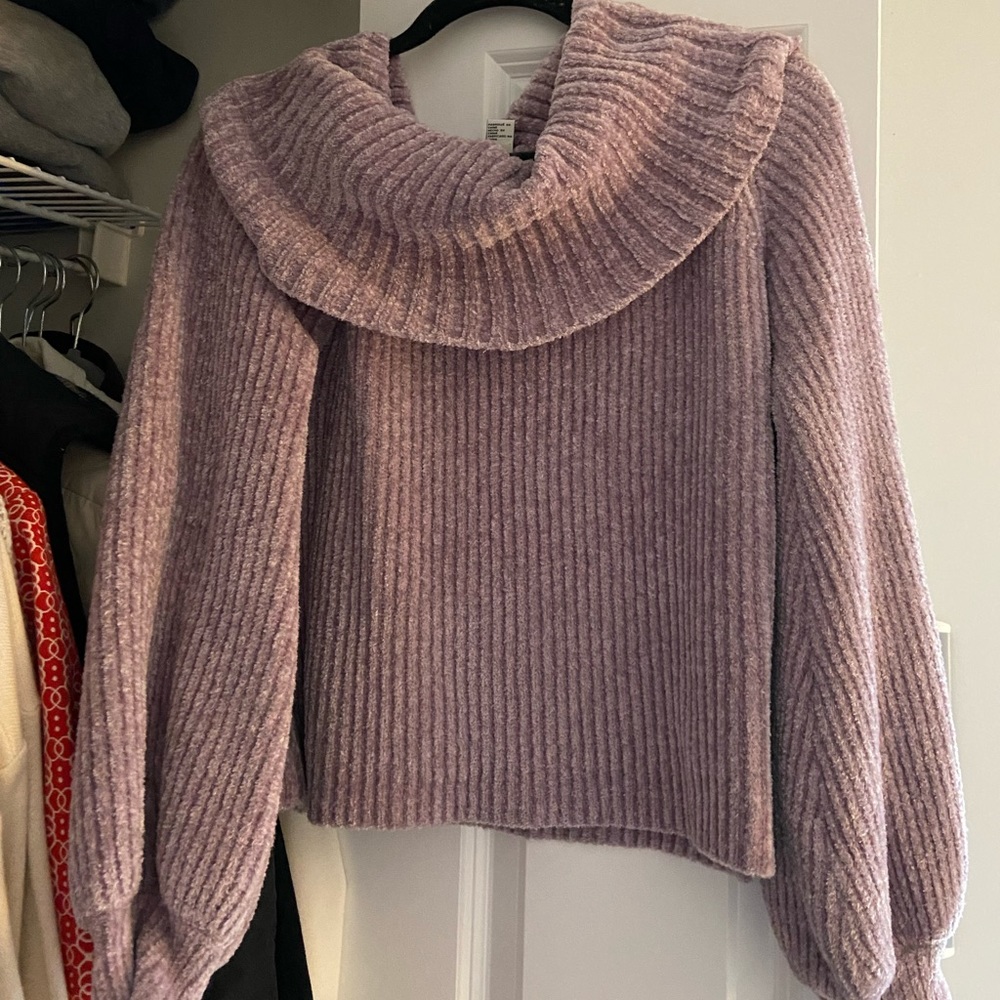 Lavender fuzzy off the shoulder sweater